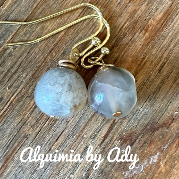 Alquimia Gold and Gray Stone Earrings labradorite - Picture 1 of 1